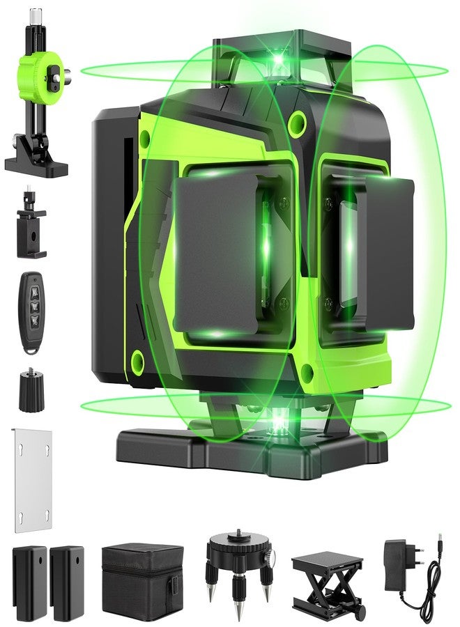 MBYULO 16 Line Laser Level 360 Self Leveling, 4x360°Professional 4D Green Cross Line laser Level with 2 Batteries, Adjustable Brightness & Remote Control, for Tiling Floor Construction and Picture Hanging - Image 1