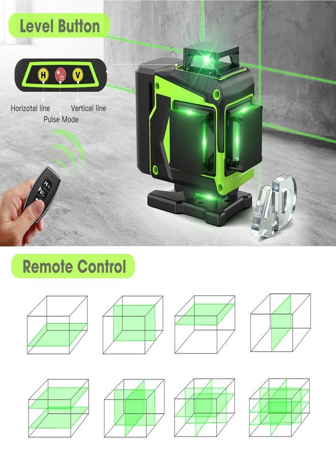 MBYULO 16 Line Laser Level 360 Self Leveling, 4x360°Professional 4D Green Cross Line laser Level with 2 Batteries, Adjustable Brightness & Remote Control, for Tiling Floor Construction and Picture Hanging - Image 3