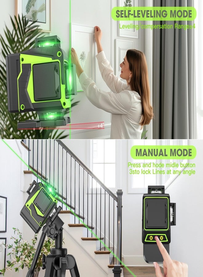 MBYULO 16 Line Laser Level 360 Self Leveling, 4x360°Professional 4D Green Cross Line laser Level with 2 Batteries, Adjustable Brightness & Remote Control, for Tiling Floor Construction and Picture Hanging - Image 2