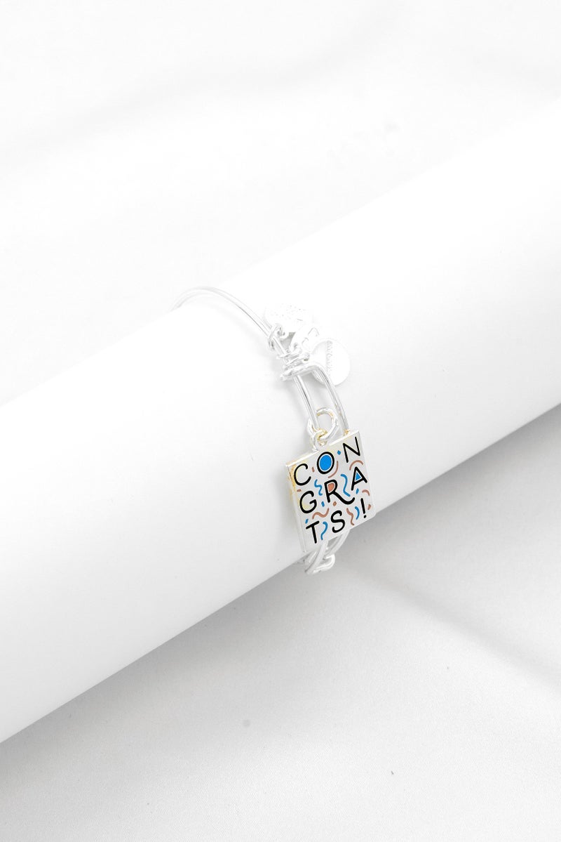 ALEX AND ANI Women Stainless Steel Celebrate, Congratulations EWB Bracelet, Shiny Silver  - Image 1