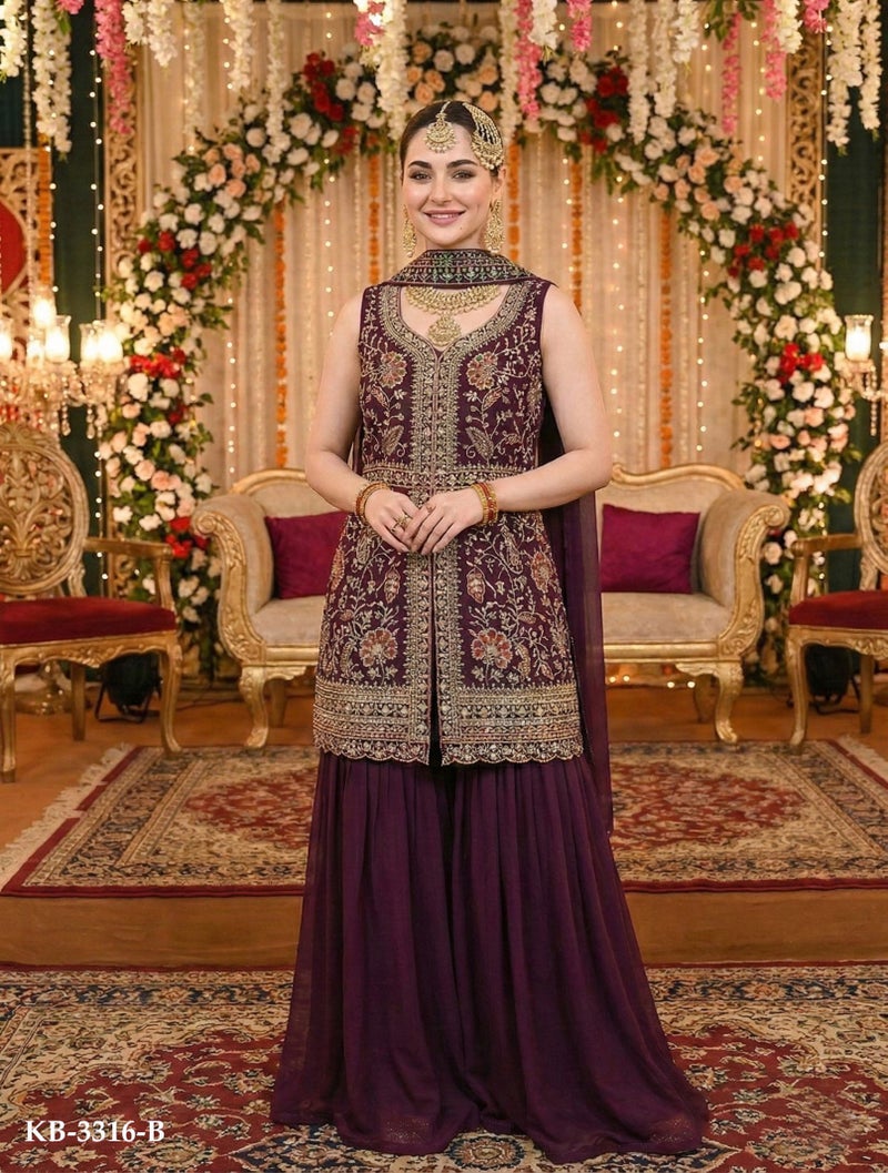 ANAITA Maroon Georgette Stitched Suit With Multi Embroidery & Sequence Work - Image 1
