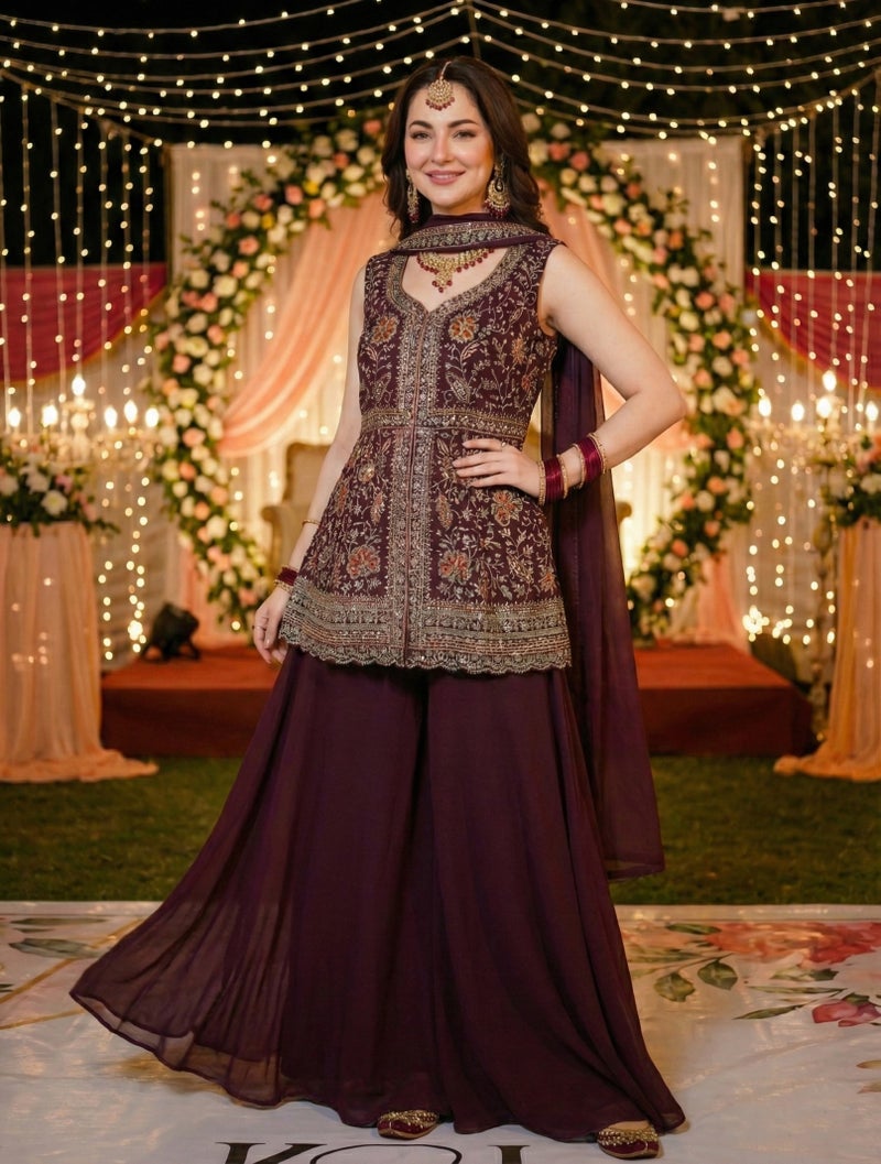 ANAITA Maroon Georgette Stitched Suit With Multi Embroidery & Sequence Work - Image 2