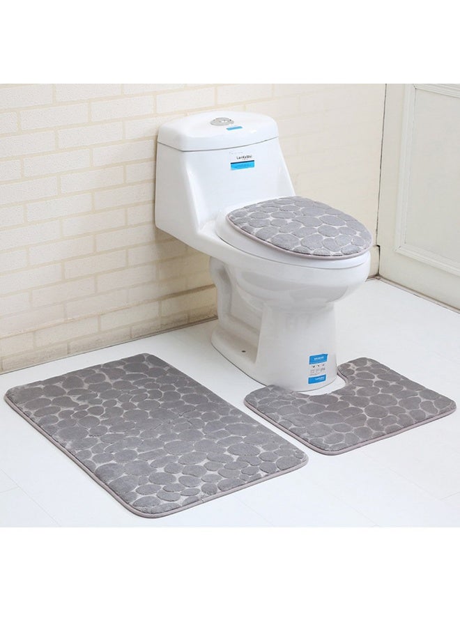 XiuWoo Bathroom Rugs Sets 3 Piece, Cobblestone Memory Foam Bathroom Mats Set Extra Thick, Non Slip Bath Mats for Bathroom, Water Absorbent, Washable Grey Bath Rugs for Tub, Toilet and Floor - Image 3