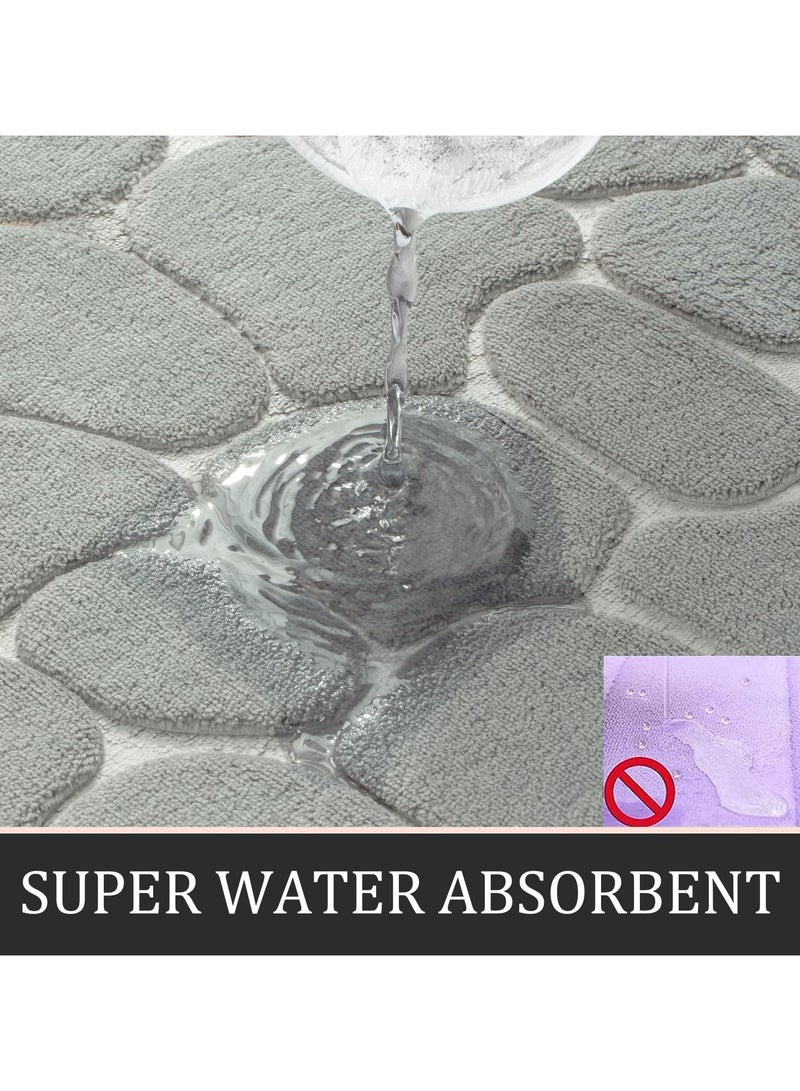 XiuWoo Bathroom Rugs Sets 3 Piece, Cobblestone Memory Foam Bathroom Mats Set Extra Thick, Non Slip Bath Mats for Bathroom, Water Absorbent, Washable Grey Bath Rugs for Tub, Toilet and Floor - Image 4