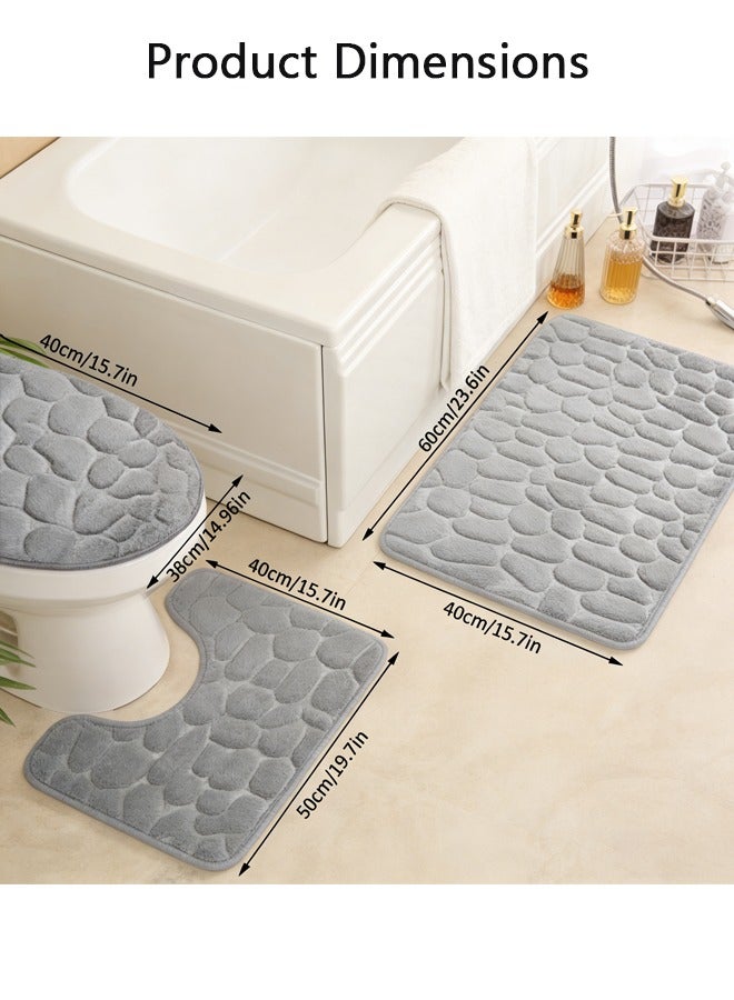 شو وو مجموعات سجاد الحمام 3 قطع ، حصائر حمام مرصوفة بالحصى من الإسفنج المرن سميكة للغاية ، حصائر حمام غير قابلة للانزلاق للحمام ، ماصة للماء ، سجاد حمام رمادي غامق قابل للغسل للحوض والمرحاض والأرضية - Image 2