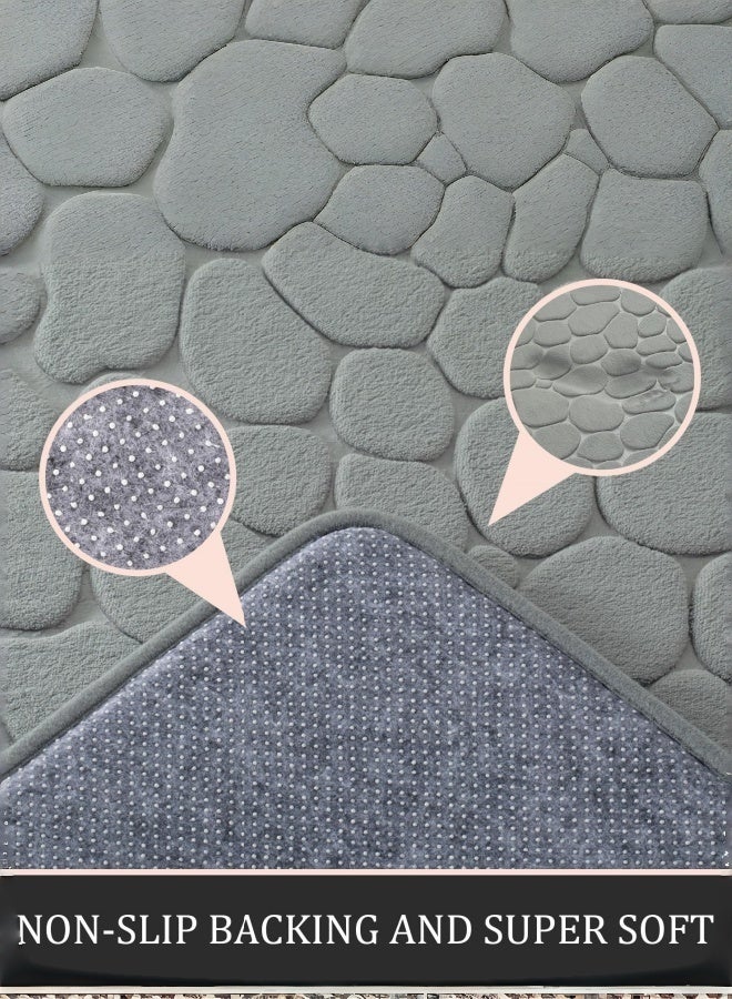 شو وو مجموعات سجاد الحمام 3 قطع ، حصائر حمام مرصوفة بالحصى من الإسفنج المرن سميكة للغاية ، حصائر حمام غير قابلة للانزلاق للحمام ، ماصة للماء ، سجاد حمام رمادي غامق قابل للغسل للحوض والمرحاض والأرضية - Image 3