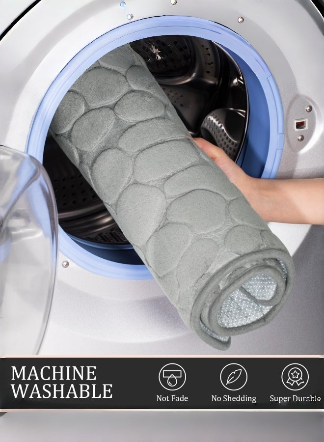 شو وو مجموعات سجاد الحمام 3 قطع ، حصائر حمام مرصوفة بالحصى من الإسفنج المرن سميكة للغاية ، حصائر حمام غير قابلة للانزلاق للحمام ، ماصة للماء ، سجاد حمام رمادي غامق قابل للغسل للحوض والمرحاض والأرضية - Image 5