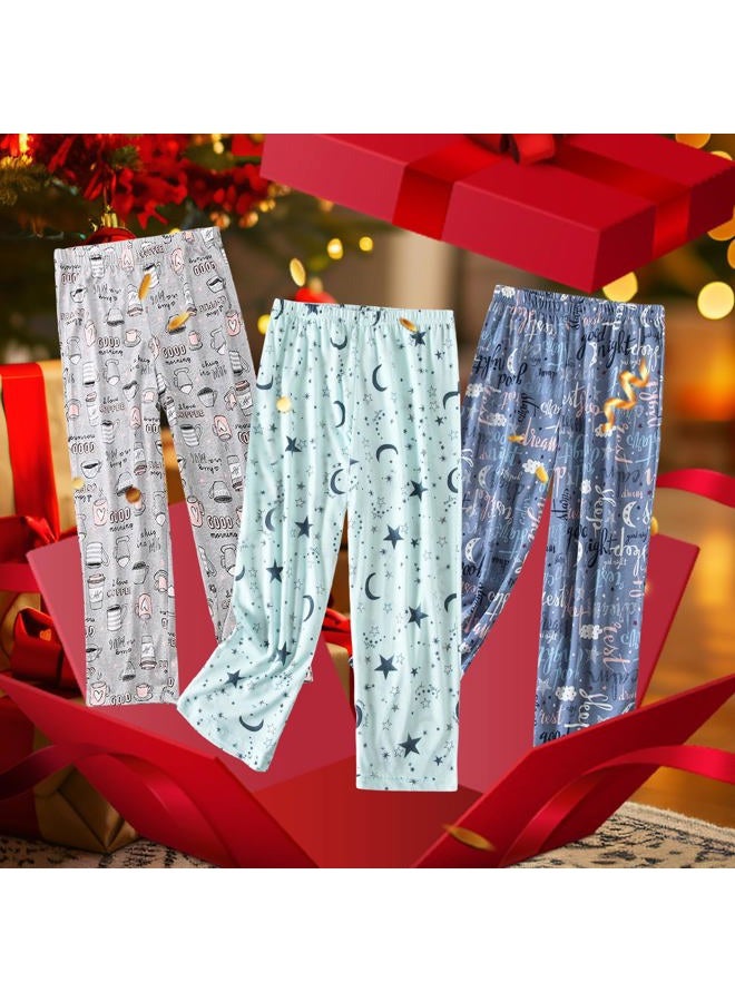 PNAEONG Pajama Pants Women 3 Pack Soft Cotton Lounge Pants Comfy Casual Pajama Bottoms with Elastic Waistband & Pockets, Set 1, XXL - Image 2