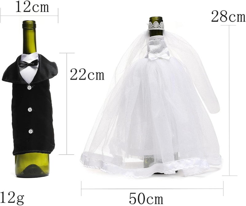 HANSAMU Bride Groom Wine Bottle Covers Wedding Party Table Decorations White Tulle Dress Black Tuxedo Dress Wine Bottle for Bridal Shower Decor Accessories  - Image 2