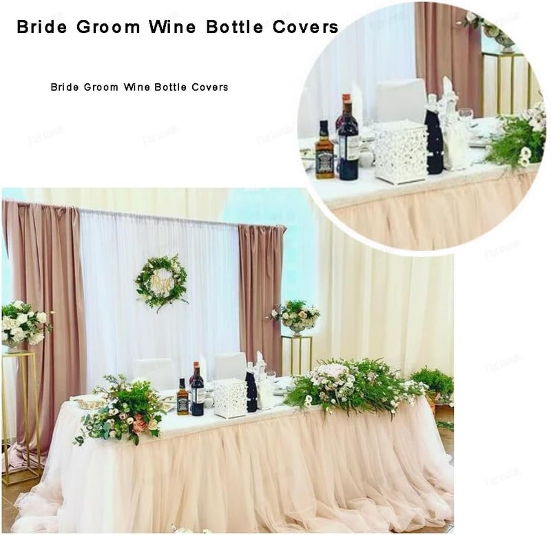 HANSAMU Bride Groom Wine Bottle Covers Wedding Party Table Decorations White Tulle Dress Black Tuxedo Dress Wine Bottle for Bridal Shower Decor Accessories  - Image 5