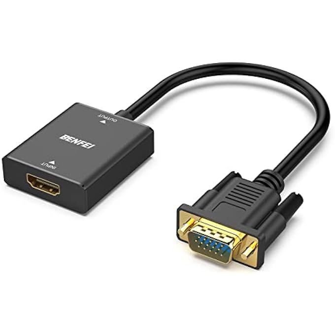 rayihni HDMI TO VGA, HDMI TO VGA ADAPTER (FEMALE TO MALE) WITH 3.5MM AUDIO JACK COMPATIBLE FOR TV STICK, COMPUTER, DESKTOP, LAPTOP, PC, MONITOR, PROJECTOR, RASPBERRY PI, ROKU, XBOX AND MORE - BLACK - Image 1