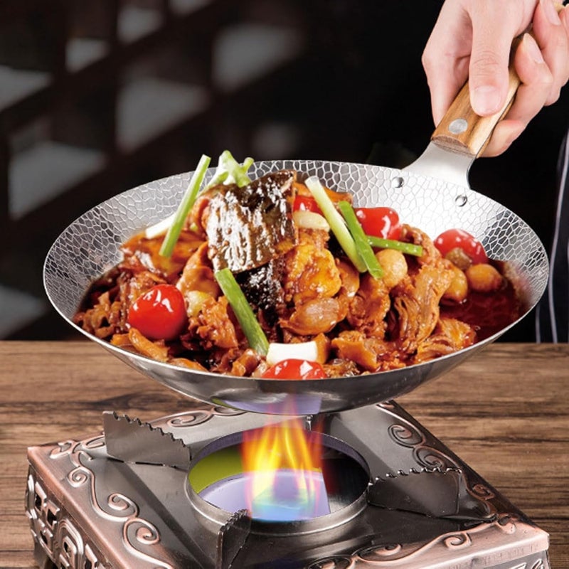 Yopple 30CM Stainless Steel Non-Stick Frying Pan, Fast-Heating Skillet with Wooden Handle, Multipurpose Stir Fry Pan for Vegetables, Meat & More, Durable 304 Steel Cookware - Image 2