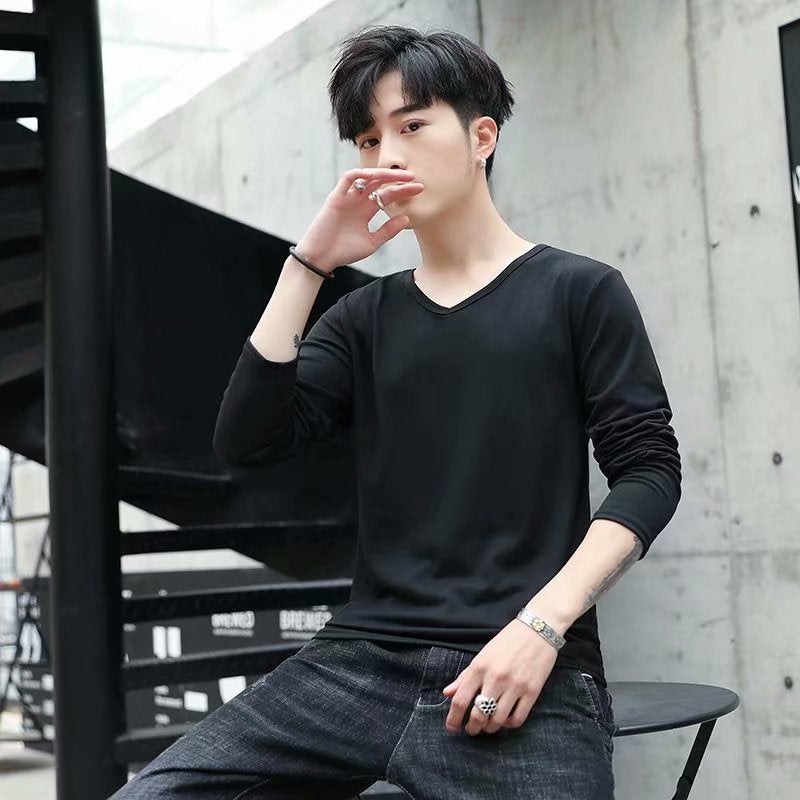 Long Sleeve T-Shirt Men'S Korean Version Of Slim Solid Color Bottoming Shirt Men'S Tide Supply A Generation Of Large Favorably - Image 1