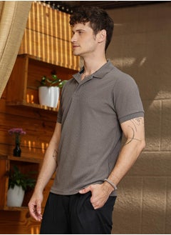 كامبوس سوترا Men's Ash Brown Chainlink-Ribbed Polo T-Shirt  - Image 3
