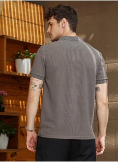 كامبوس سوترا Men's Ash Brown Chainlink-Ribbed Polo T-Shirt  - Image 5