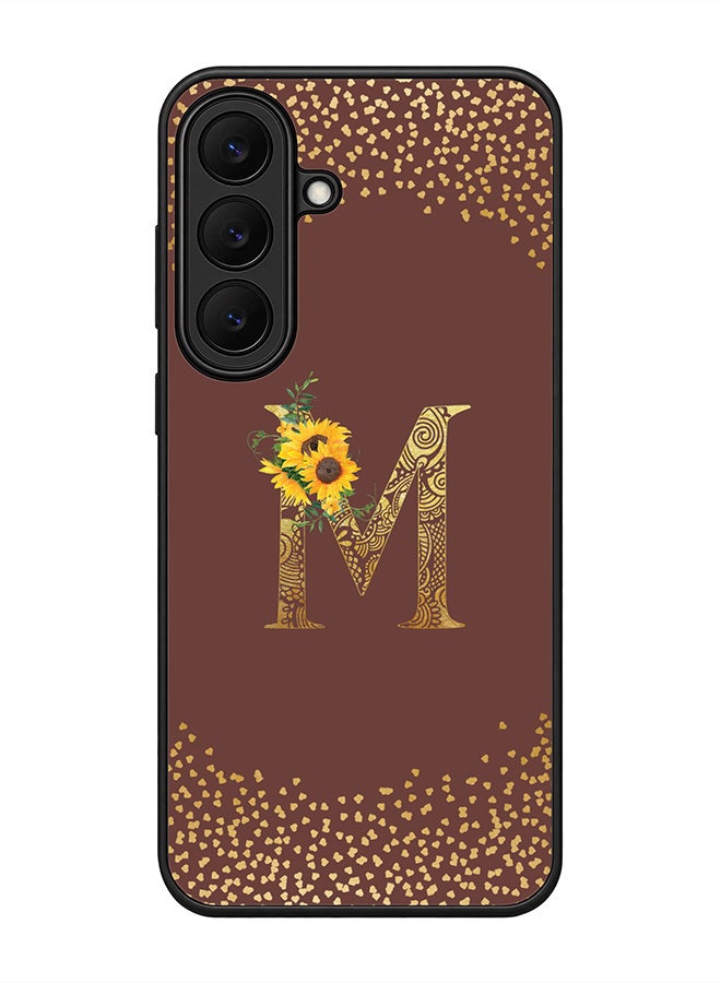 Stylizedd Rugged Case for Samsung Galaxy S26 FE- Slim Fit Hybrid Rubber Cover Sunflower Monogram - M (Brown)