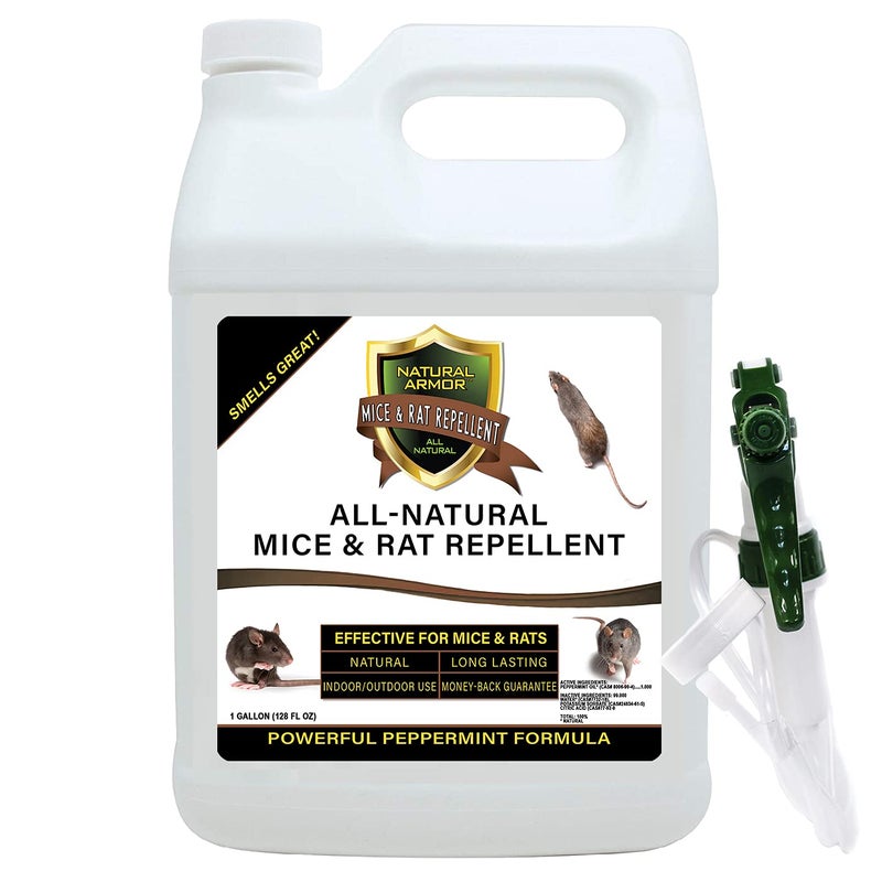 Natural Armor طارد الفئران والجرذان. طارد بالنعناع للفئران/الفأر، الجرذان والقوارض. رذاذ طبيعي للاستخدام الداخلي والخارجي. 128 أونصة جالون برشاش جاهز للاستخدام. - Image 1