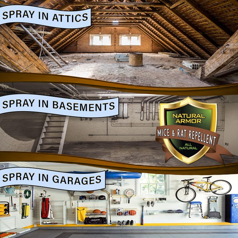 Natural Armor طارد الفئران والجرذان. طارد بالنعناع للفئران/الفأر، الجرذان والقوارض. رذاذ طبيعي للاستخدام الداخلي والخارجي. 128 أونصة جالون برشاش جاهز للاستخدام. - Image 5