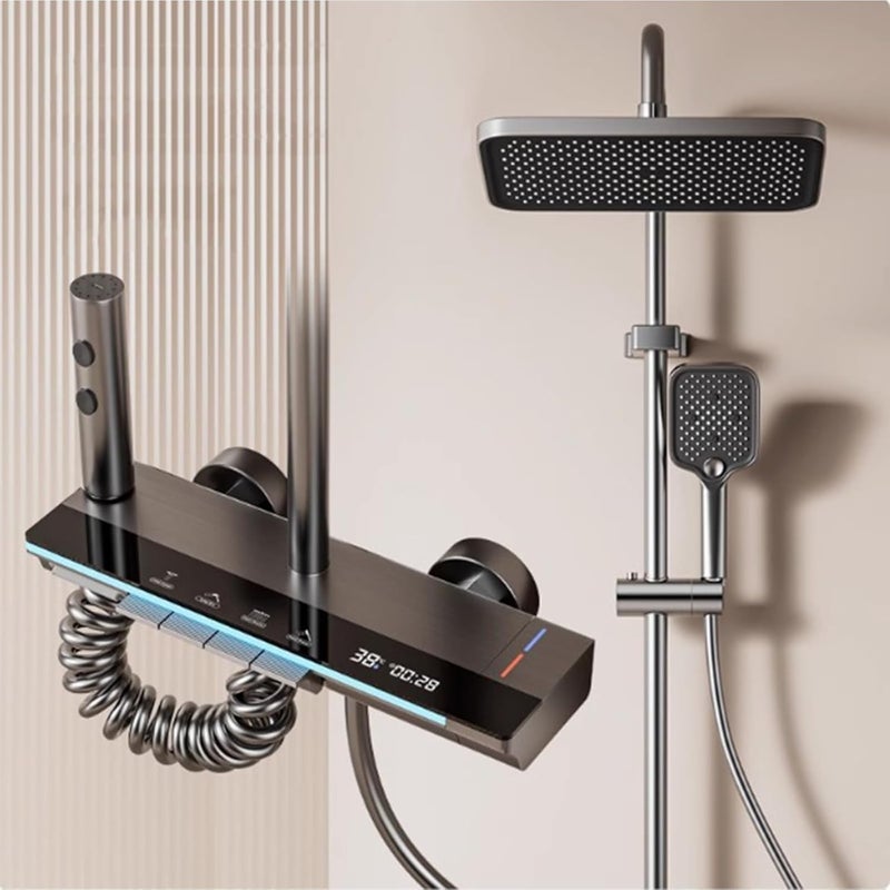 4-Function Gun Gray Shower System Wall Mount with Digital Display, Bathtub Faucet, 4 Piano Keys Rainfall Shower Head & Handheld | Extra Includes 30cm Extension Bar - Image 1