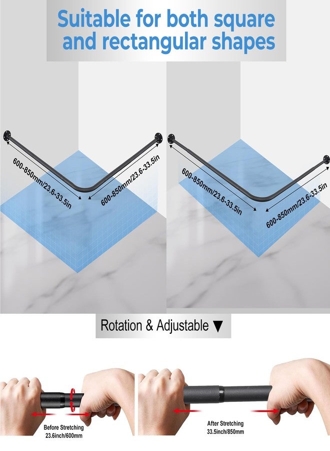 ABtool L Shaped Shower Curtain Rod,Adjustable Corner Shower Rod(23.6"-33.5"x23.6"-33.5"),90 Degree Wall Mounted Shower Curtain Rod for Bathroom,Bathtub,Clothing Store,Locker Rooms,Private Space,Need to Drill - Image 4
