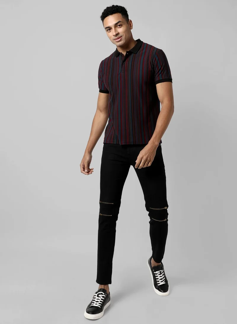 Campus Sutra Men's Striped Multicolour Regular Fit Casual T-Shirt