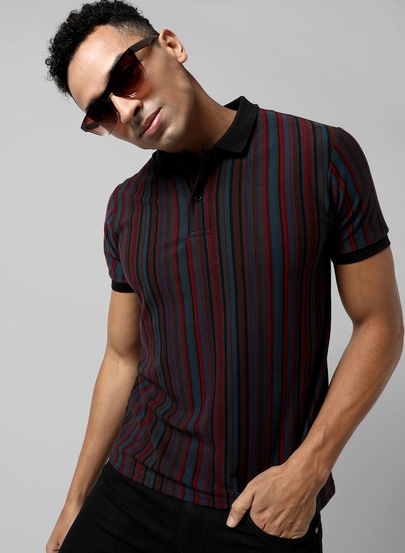 Campus Sutra Men's Striped Multicolour Regular Fit Casual T-Shirt  - Image 1