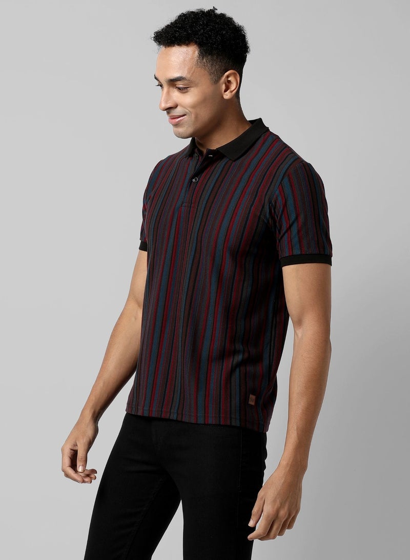Campus Sutra Men's Striped Multicolour Regular Fit Casual T-Shirt  - Image 2