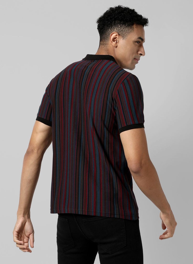 Campus Sutra Men's Striped Multicolour Regular Fit Casual T-Shirt  - Image 3