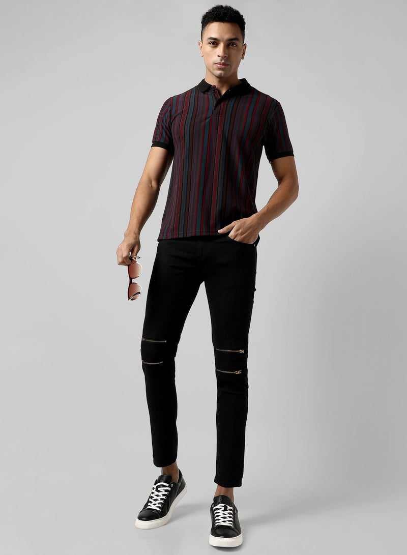 Campus Sutra Men's Striped Multicolour Regular Fit Casual T-Shirt  - Image 4