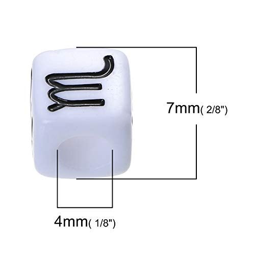 Craft Making Shop 300 Acrylic Zodiac Symbols Letter Beads White with Black Letters 7mm or 1/4 Inch with 4mm Hole - Image 3