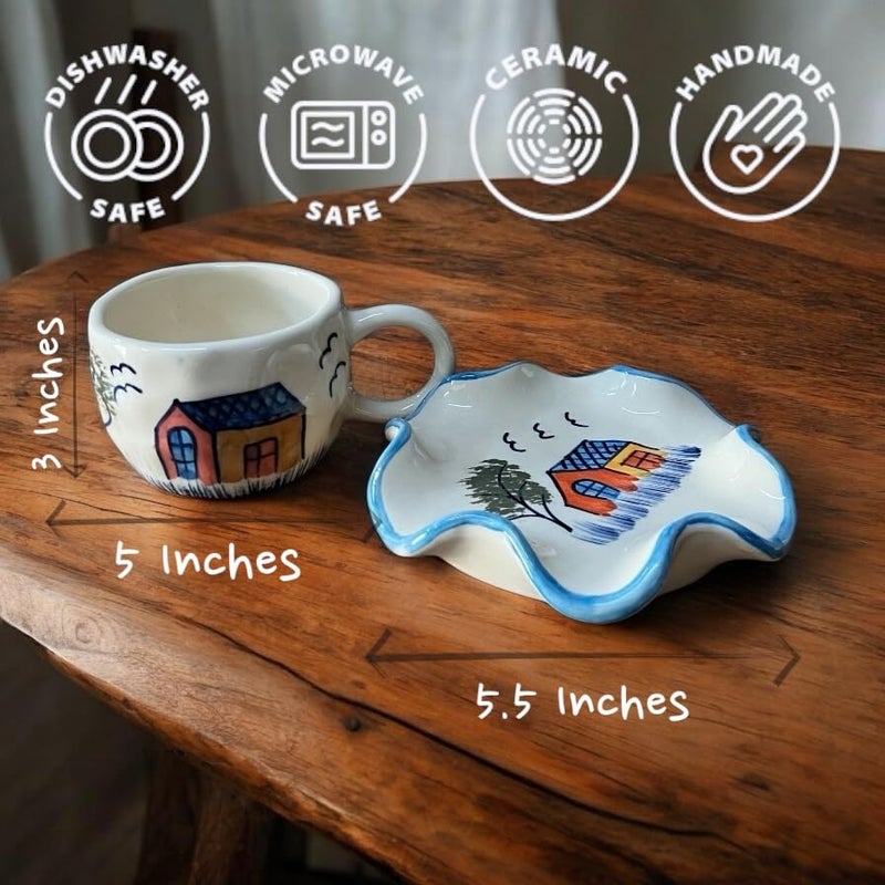 BACKKSPACE RETAIL Farm House Art Coffee Tea Milk Mug Saucer Microwave Dishwasher Safe Ceramic Tea Cup Perfect for Latte Cappuccinos Tea Bag Beverages Cream 250ml - Image 3
