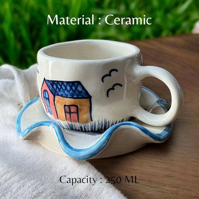 BACKKSPACE RETAIL Farm House Art Coffee Tea Milk Mug Saucer Microwave Dishwasher Safe Ceramic Tea Cup Perfect for Latte Cappuccinos Tea Bag Beverages Cream 250ml - Image 5