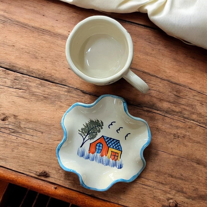 BACKKSPACE RETAIL Farm House Art Coffee Tea Milk Mug Saucer Microwave Dishwasher Safe Ceramic Tea Cup Perfect for Latte Cappuccinos Tea Bag Beverages Cream 250ml - Image 4