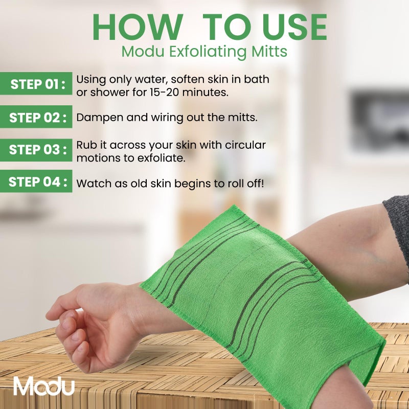 Modu 5 Pcs Korean Exfoliating Mitt Bath Washcloth 9.1 X 6 in-Asian Italy Towel (Large 5 Pcs Green) - Image 3