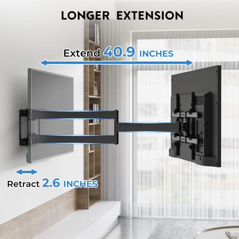 BONTEC Corner TV Wall Mount with Extra Long 40.9â€ Extension Arm for 32â€“75 Inch TVs, Holds Up to 132 lbs, Full Motion Dual Arm TV Bracket with Tilt, Swivel, Level Adjustment, Max VESA 600Ã—400mm - Image 2
