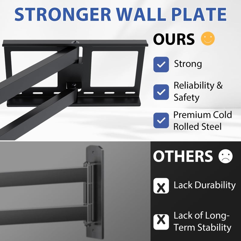 BONTEC Corner TV Wall Mount with Extra Long 40.9â€ Extension Arm for 32â€“75 Inch TVs, Holds Up to 132 lbs, Full Motion Dual Arm TV Bracket with Tilt, Swivel, Level Adjustment, Max VESA 600Ã—400mm - Image 4