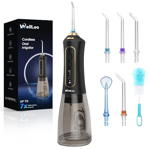 WellLeo Water Flossers for Teeth 300ML Cordless Oral Irrigator Rechargeable Dental Flosser Picks with 5 Modes 5 Jet TipsIPX7 Waterproof Teeth Cleaner for Braces Gum Care Home Travel Use - Image 1