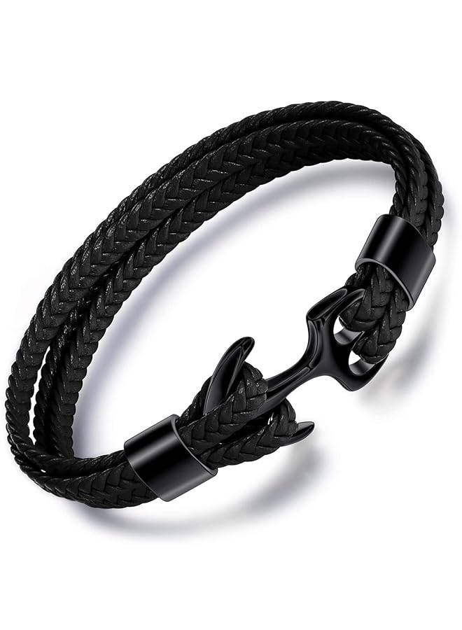 erorex Unisex Handmade Bracelet Multilayer Black Braided Bracelet Vintage Anchor Cuff Bracelet Cuff Wrap Rope Wristband Friendship Bracelet For Men And Women - Image 1