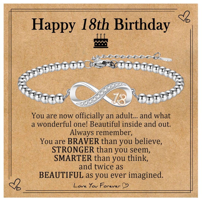EPIRORA 18th Birthday Gifts for Girls, Infinity Knot Stainless Steel Beaded Charm Number Bracelets Gift for Daughter Sister Granddaughter Niece, 18 Years Old Birthday Decorations Trendy Stuff - Image 1