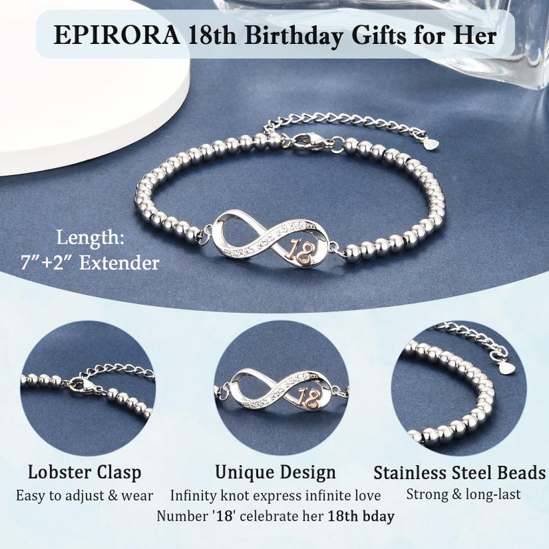 EPIRORA 18th Birthday Gifts for Girls, Infinity Knot Stainless Steel Beaded Charm Number Bracelets Gift for Daughter Sister Granddaughter Niece, 18 Years Old Birthday Decorations Trendy Stuff - Image 3