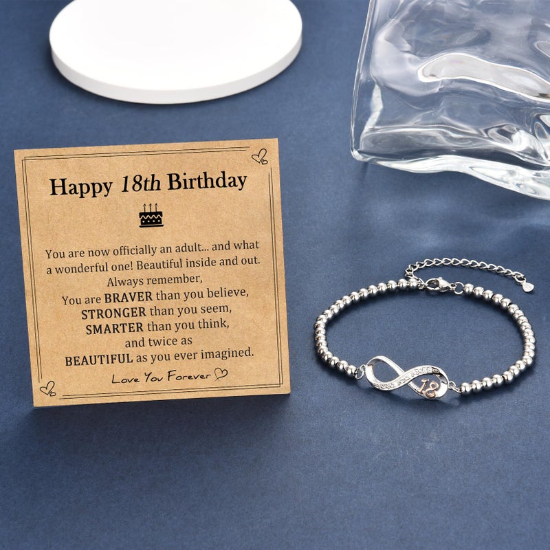 EPIRORA 18th Birthday Gifts for Girls, Infinity Knot Stainless Steel Beaded Charm Number Bracelets Gift for Daughter Sister Granddaughter Niece, 18 Years Old Birthday Decorations Trendy Stuff - Image 5