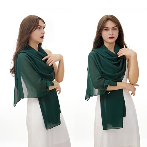 YOUR SMILE for Women Lightweight Breathable Solid Color Soft Chiffon Long Fashion Scarves Sunscreen Shawls (Blackish Green) - Image 2