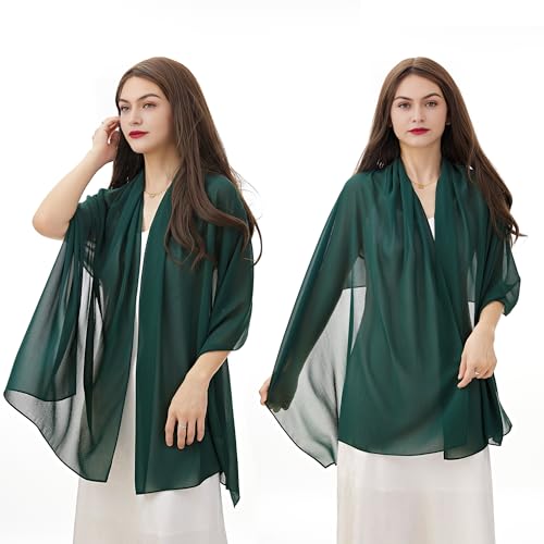 YOUR SMILE for Women Lightweight Breathable Solid Color Soft Chiffon Long Fashion Scarves Sunscreen Shawls (Blackish Green) - Image 3