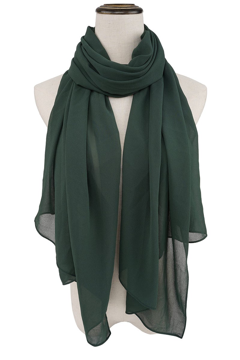 YOUR SMILE for Women Lightweight Breathable Solid Color Soft Chiffon Long Fashion Scarves Sunscreen Shawls (Blackish Green) - Image 4