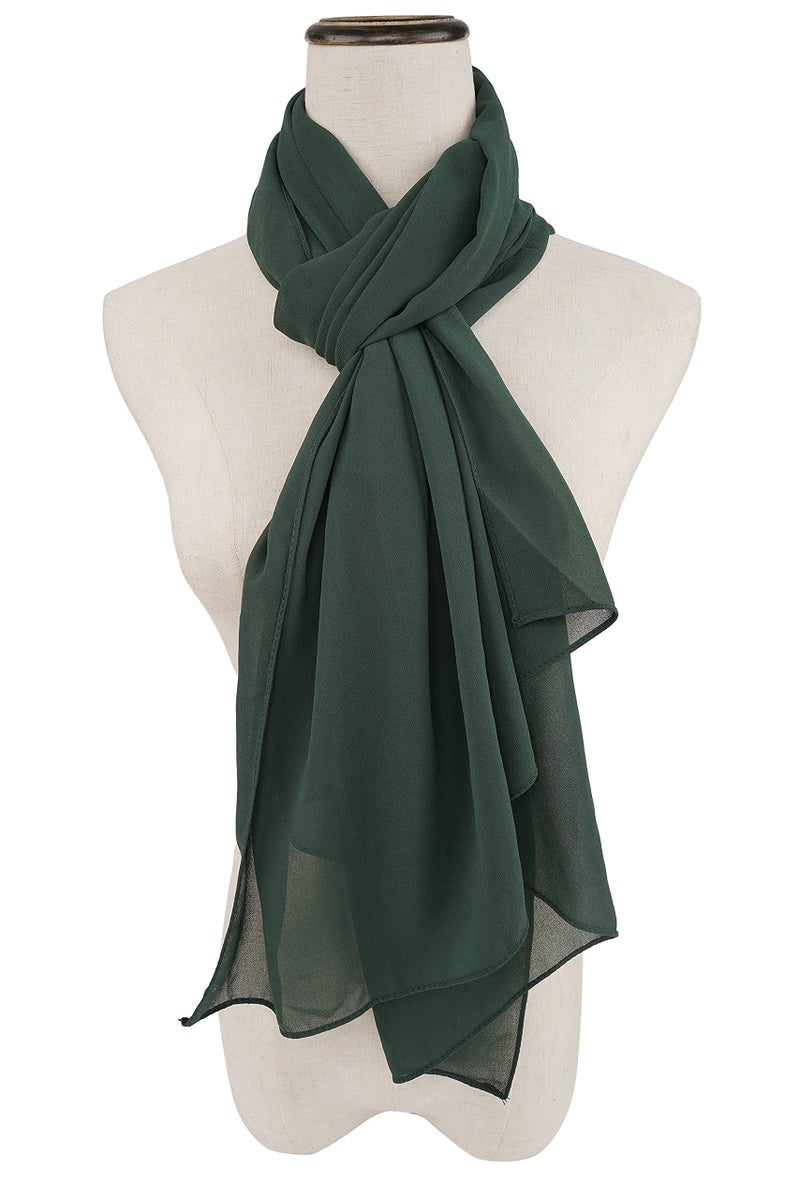 YOUR SMILE for Women Lightweight Breathable Solid Color Soft Chiffon Long Fashion Scarves Sunscreen Shawls (Blackish Green) - Image 5