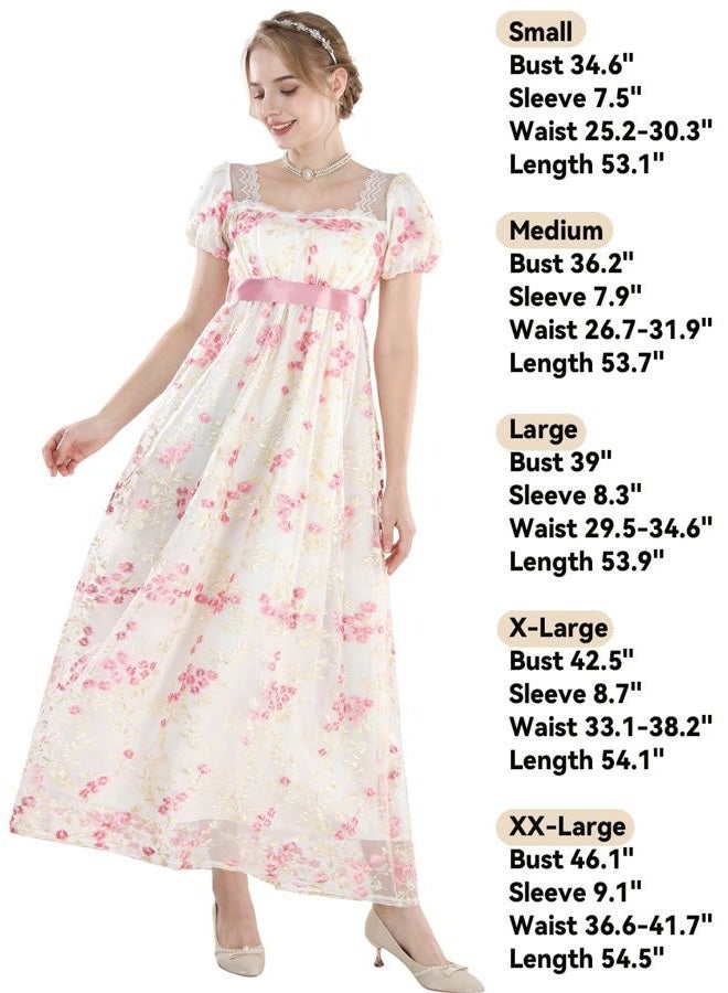 FCCAM FCCAM Regency Dresses for Women Empire Waist Dress 1800s Victorian Ball Gown Regency Era Dress Pink M - Image 5