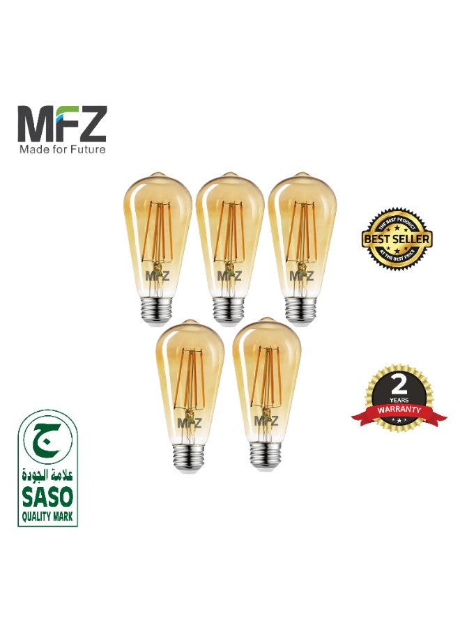 MFZ Vintage LED Filament Bulbs – 6W, 2700K Warm White, AC220–240V, 600 Lumens – Set of 5 Pieces - Image 1