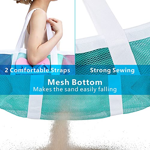 F-color Mesh Beach Bag for Family, Large Beach Tote 9 Pockets Tote Bag for Cruise Travel, Vacation Essentials, Mint Green - Image 4