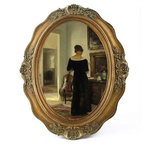 SIKOO Vintage Picture Frames 5x7 Oval Picture Frame Tabletop and Wall Mount Antique Picture Frame with High Definition Glass Front,Oval Wall Art, Bronze Gold - Image 1