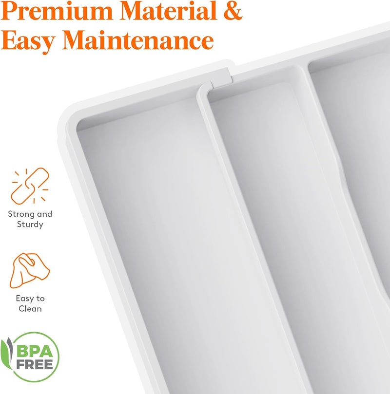 Lifewit Utensil Organizer for Kitchen Drawers, Expandable Cooking Utensil Tray, Adjustable Cutlery Silverware Flatware Holder, Plastic Kitchen Spatula Tools and Gadgets Storage Divider, Large, White - Image 5